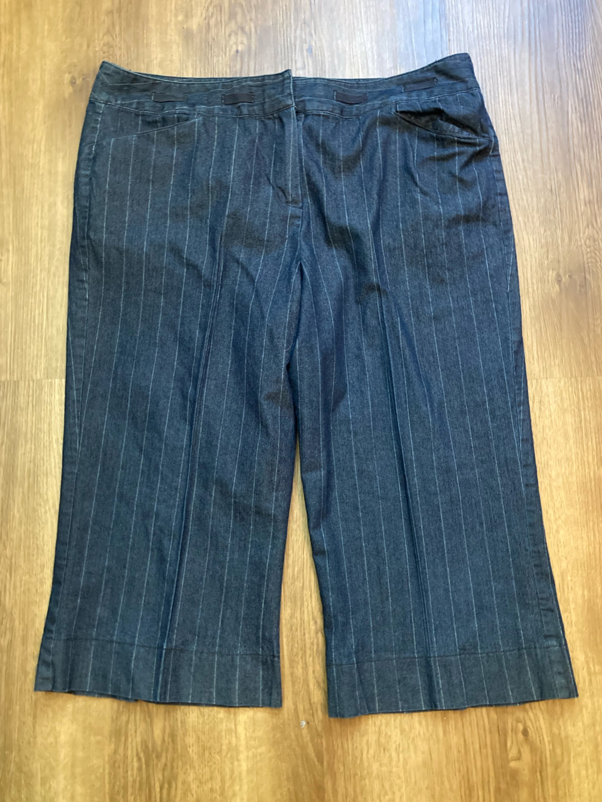Larry Levine Blue Striped Denim Capris 14